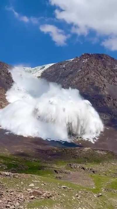 Avalanche in Tian Shan mountains, Kyrgyzstan