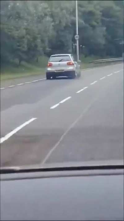 Why would anyone think that it's a good idea to keep driving when your car won't go straight at all.