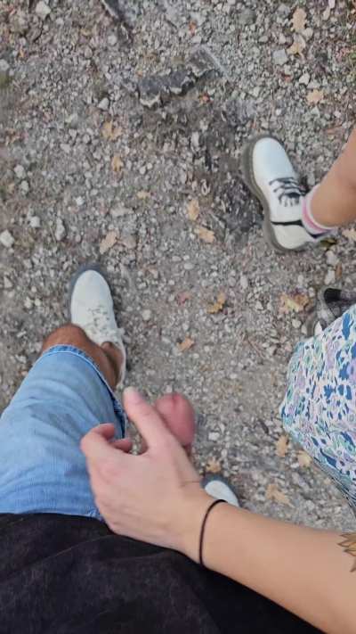 Having fun on a hiking trail