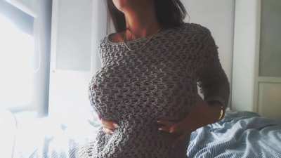 Emelie and her sweater puppies