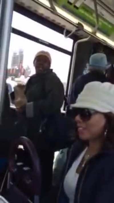 NY man goes off on a woman for disrespecting a MTA bus driver for picking up a handicap person and running late