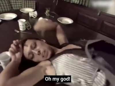 Strict wife banged badly on table by her loser husband's bully