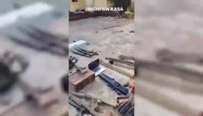 Myanmar Army troops hiding in a trench gets a direct hit from a drone. Battalion 237, Kachin State. 
