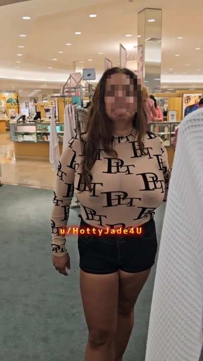 My Asian titties in SHEER while shopping