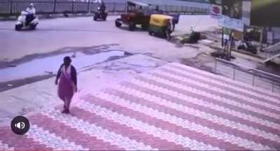 Man gets thrown through the air because of a cable on the road