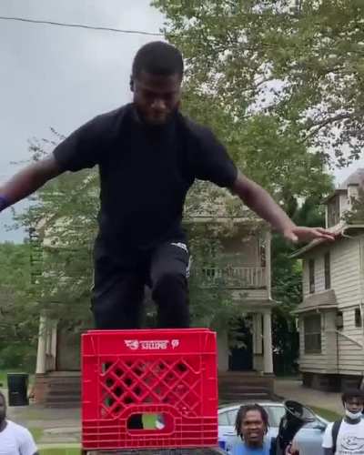 Climbing stacks of crates.