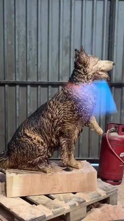 Wooden sculpture of a dog