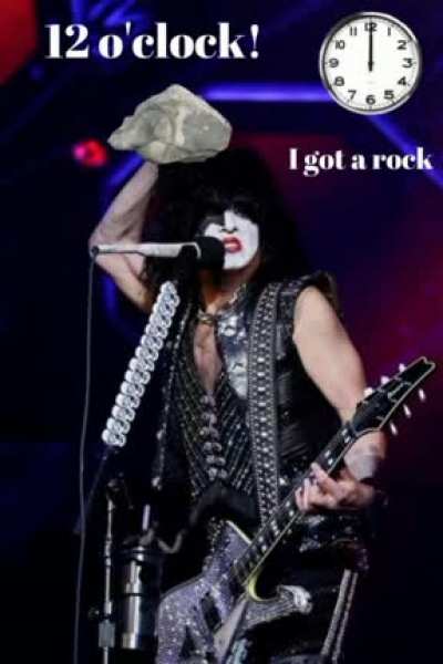it is 12 o'clock and he do have a rock tho