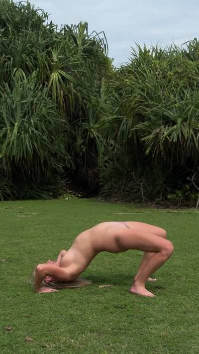 Naked yoga outdoors helps me relax