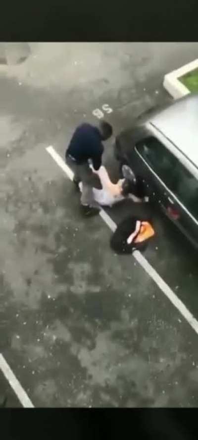 The smoothest takedown and disarm I've seen. The guy even stopped her smacking her head on the way down