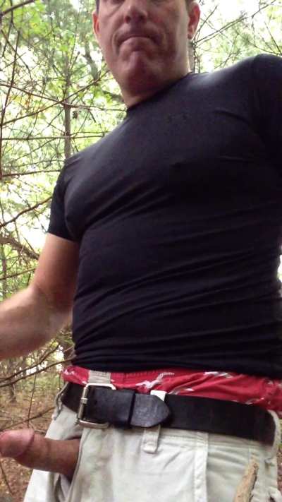 Beating my meat outside at the park, showing my Hollister boxers, saggin' a bit.