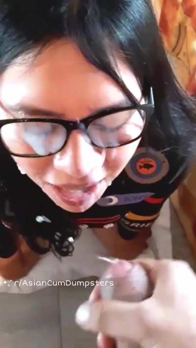 Asian Brunette in Glasses gets covered by thick & ropey massive facial 🔥🔥🔥