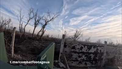 Ukrainian M2A2 Bradley infantry fighting vehicle fires at Russian positions near Avdiivka.