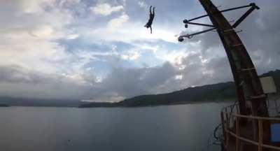 Jumping off huge tower into water