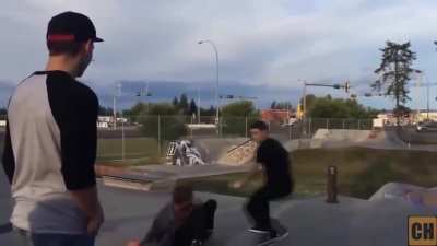 Younger kid leaves cocky skater boy seeing stars