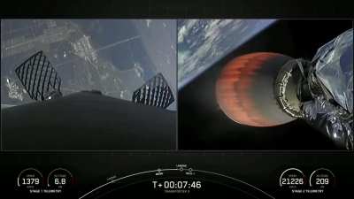 SpaceX B1058's 10th successful landing at Cape Canaveral LZ-1 during today's Transporter-3 mission, with clear skies and continous video and audio (cameras synchronized in post)