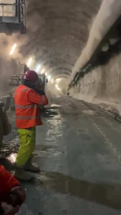 The shockwave from a controlled detonation traveling down this tunnel