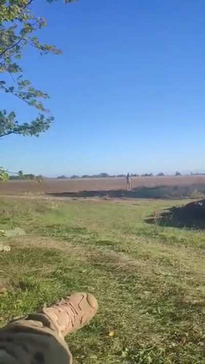 A Ukrainian soldier launches an Igla MANPADS against a visible Russian cruise missile, successfully intercepts the missile. (October 10, 2022)
