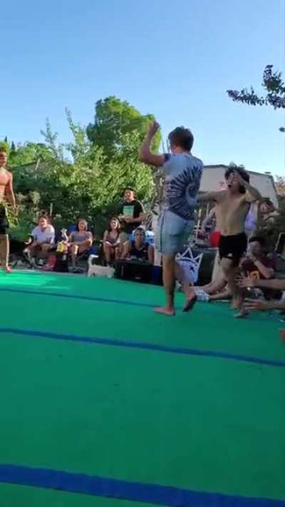 Dude does a double flip off one foot