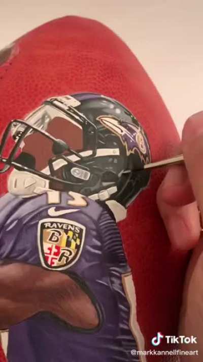 This guy painted Brown catching a football... on a football! Follow his TikTok - markk<wbr>annel<wbr>lfine<wbr>art
