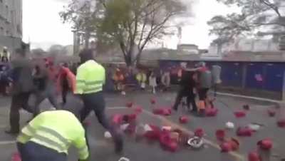 In Vladivostok, Russia, this is how striking dock workers greeted the port's new CEO