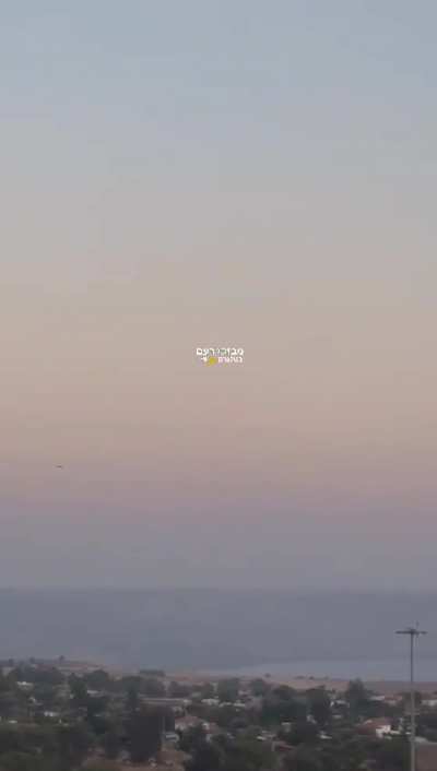 A Hezbollah Shohed-136 stealth UAV flying near the sea of Galilee