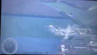 RU pov: Footage of what looks to be cluster munition being dropped on the checkpoint in the Belgorod region.