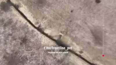 RU POV: Russian drones working on a trenchline, killing/wounding many and taking 1 surrender
