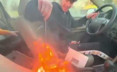 Idiot lights center console on fire while driving