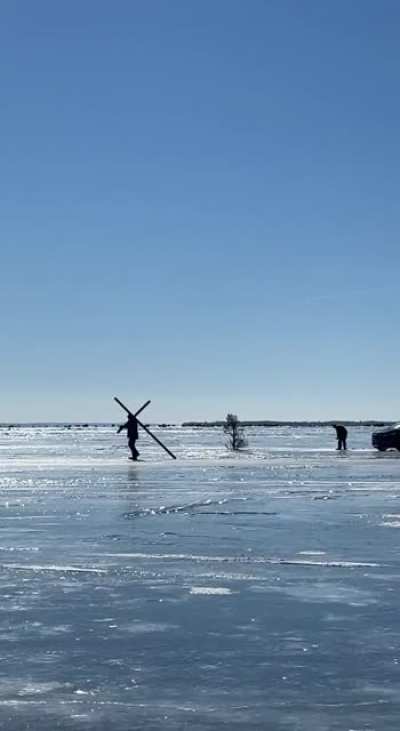 Ice fishing Jesus died for our fins