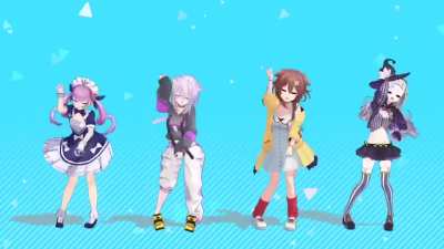 A cat, dog, maid, and witch dancing