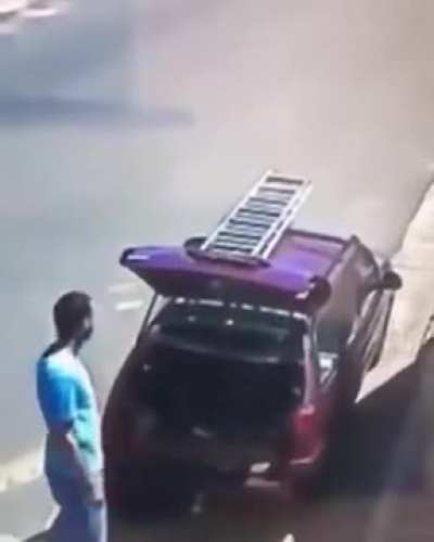 Forgetting there's a ladder on the car roof