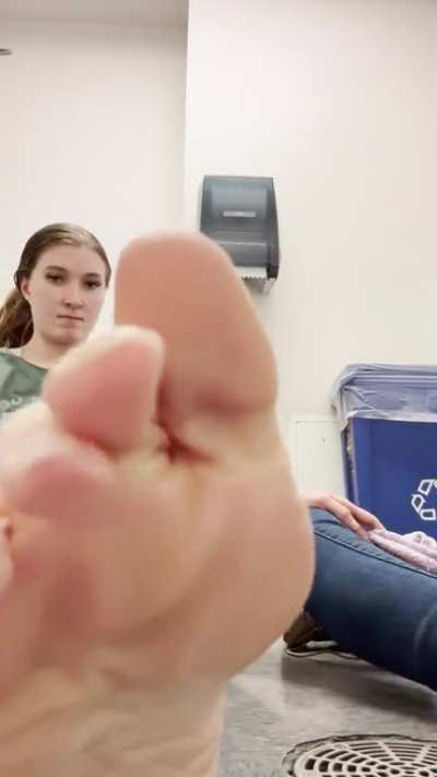 Sexy Blonde Sucks Her Toes in Work Bathroom