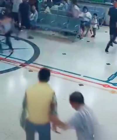 Brave old man stopped a mad man holding a knife.