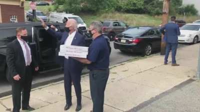 Removed from ActualPublicFreakouts so it shall live here - Man congratulates Biden for finally leaving his basement