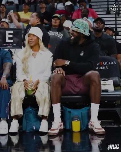 Lebron James courtside at the LV Aces game with his wife Savannah James