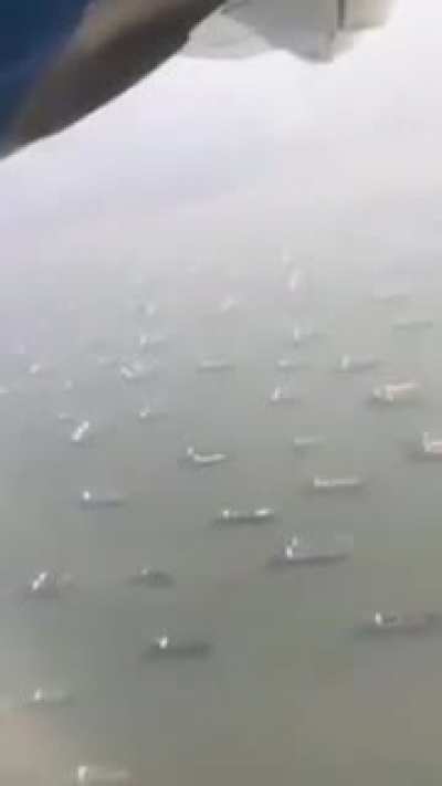 Ships waiting for the Suez Canal to open