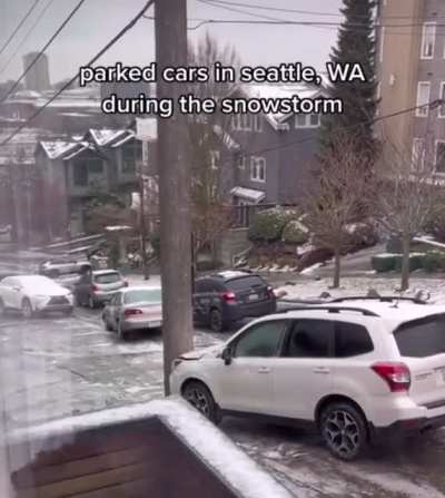 Parked cars sliding.