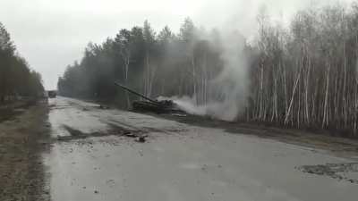 Freshly destroyed Russian tank