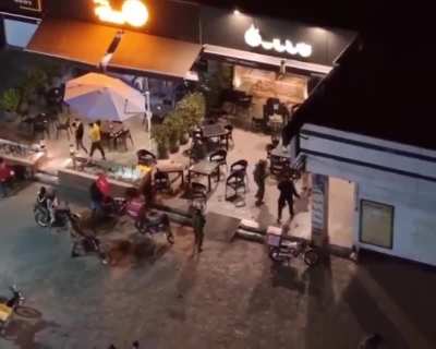 Bunch of Basiji thugs came to Ekbatan district, Tehran and just started to beat people sitting in cafes and shooting at apartments.
