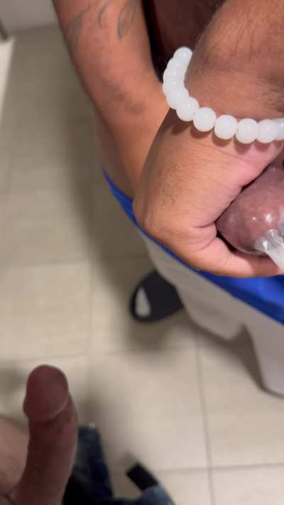 Bros jerking in the bathroom