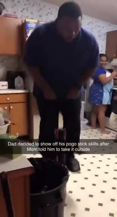 Dad loves his pogo stick