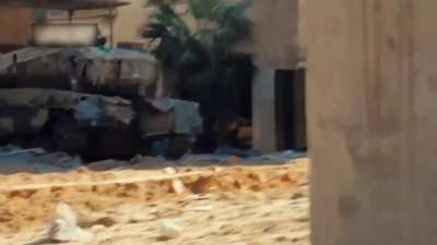 Palestinian resistance fighters blow up an Israeli Merkava tank in Gaza