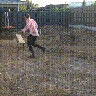 Idiot attempting to fight the wooden bench