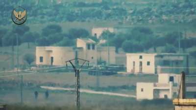 Syrian Army tank targeted by an NLF ATGM team in Tal Khatra, Idlib - 2020