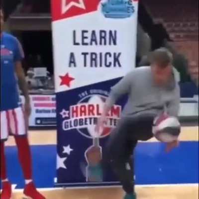 Flexing his basketball spinning skills