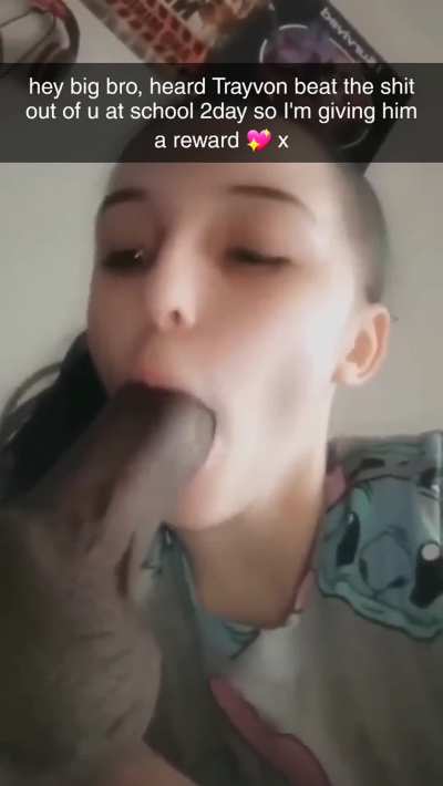 my sister loves humiliating me by sucking my bully's cock every time he beats me up😔