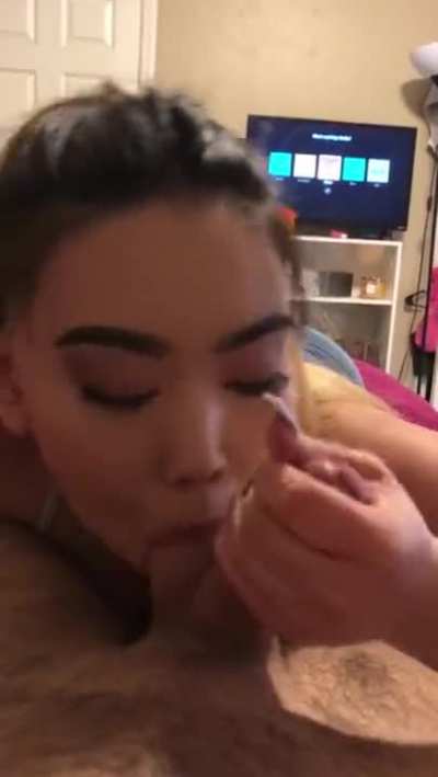 American Asian Gives A Noisy, Slurping Bj