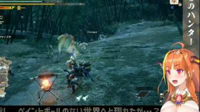 Cooking meat in the middle of a monster hunt