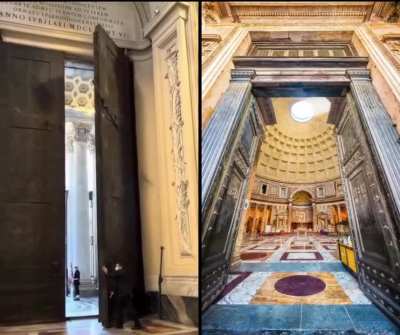 The doors of Rome’s Pantheon weigh 17 tons, are 2,000 years old, and yet a single person can still open them